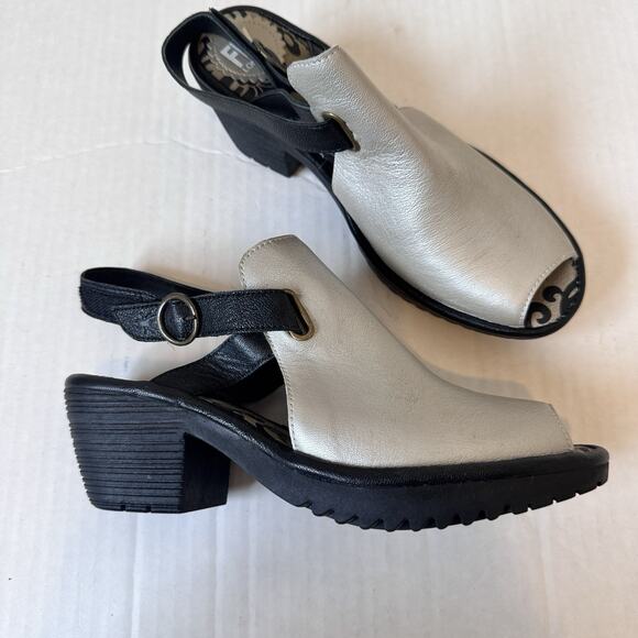 Fly London Shoes Womens Size 7 Slingback Open Toe Chunky Heel Sandals - Picture 1 of 9